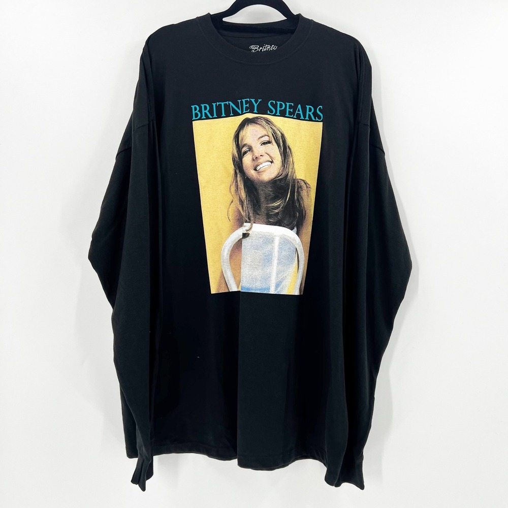 NWOT Britney Spears Graphic Long Sleeve T Shirt Black Cotton Blend Top‎ Size XL